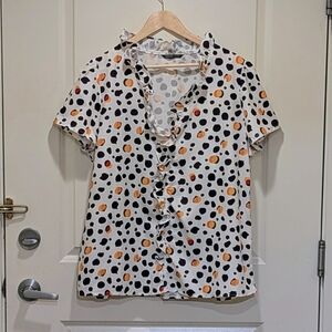 EUC NoraCora 3XL Abstract Polka Dot Ruffle Collar Puff Sleeve Blouse